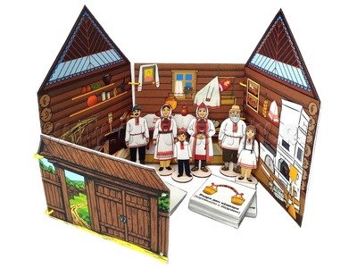 Папка - декорация из фетра "Марийская изба" + 30 карточек